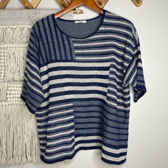 Eileen Fisher Blue Denim Organic Linen Round Neck Top - Picture 2 of 9